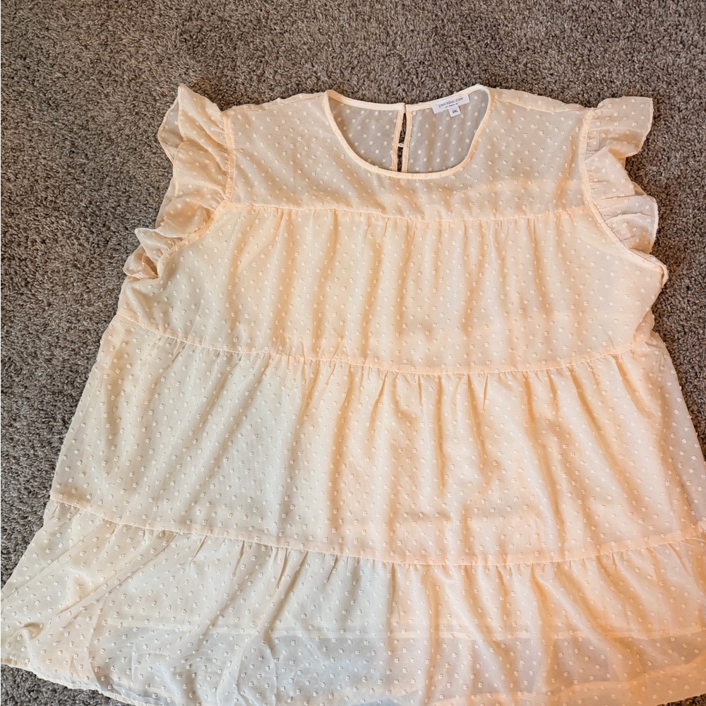 Chic Soul Cream Swiss Dot Ruffle Sleeve Blouse